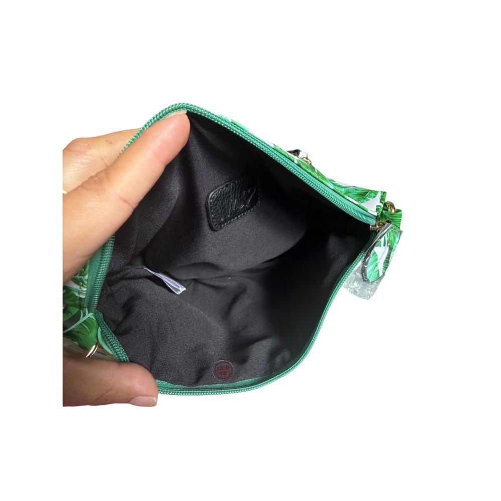 IWM Banana Leaf Print Green Tropical Palm Clutch White Strap 11.5" W X 7" tall - Picture 6 of 8